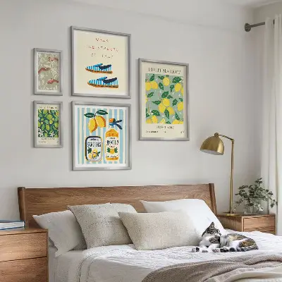 Tavelset för väggdekoration med fruktiga vintageinspirerade motiv