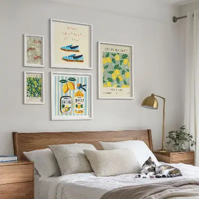 Tavelset för väggdekoration med fruktiga vintageinspirerade motiv