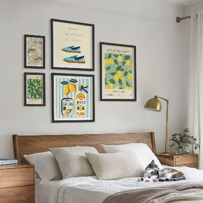 Tavelset för väggdekoration med fruktiga vintageinspirerade motiv