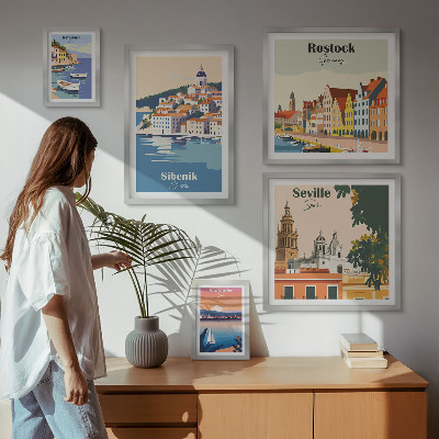 Tavelvägg med 5 tavlor Landskap i kuststäder