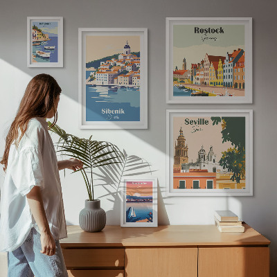 Tavelvägg med 5 tavlor Landskap i kuststäder