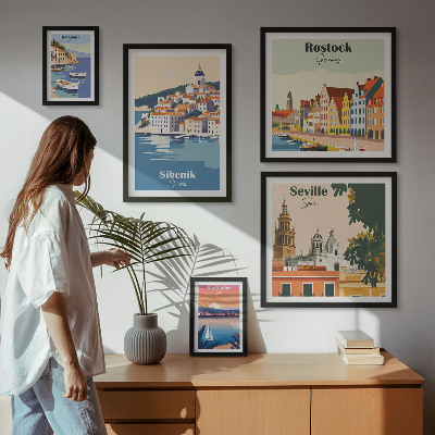 Tavelvägg med 5 tavlor Landskap i kuststäder