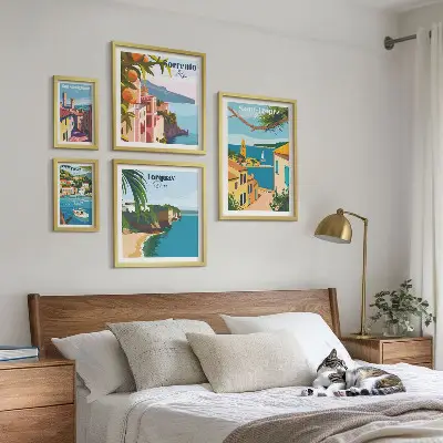 Väggdekoration tavelset med motiv av europeiska städer
