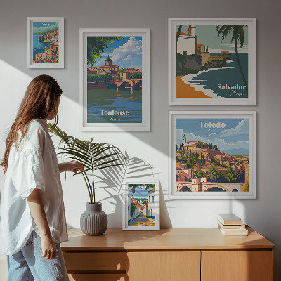 Set om 5 tavlor europeiska städer utsikt landskap