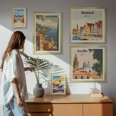 Tavelvägg med 5 tavlor Landskap i europeiska städer
