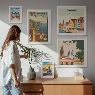 Tavelvägg med 5 tavlor Landskap i europeiska städer