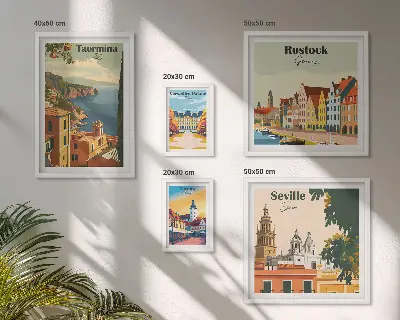 Tavelvägg med 5 tavlor motiv med europeiska stadslandskap