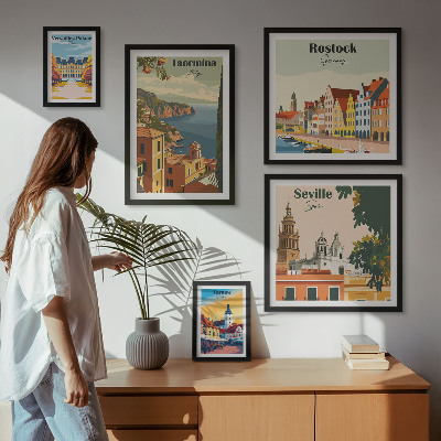 Tavelvägg med 5 tavlor Landskap i europeiska städer