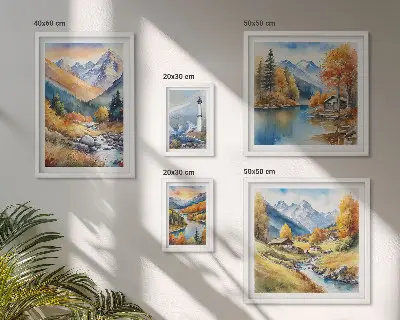 Fyr i bergsfloder tavelset med 5 delar