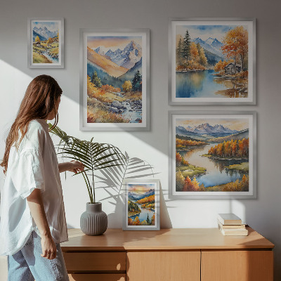 Set om 5 tavlor Höstberg floder hus