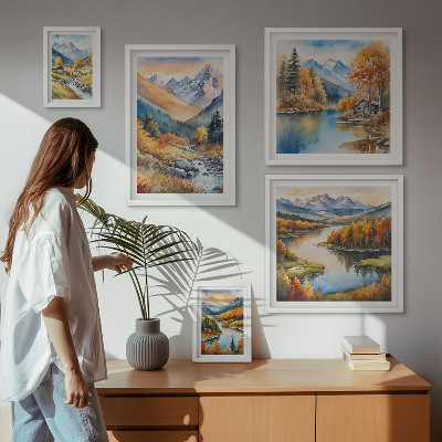 Set om 5 tavlor Höstberg floder hus