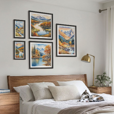 Set om 5 tavlor Höstberg floder hus