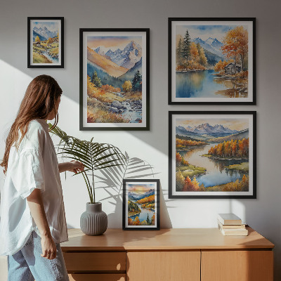 Set om 5 tavlor Höstberg floder hus