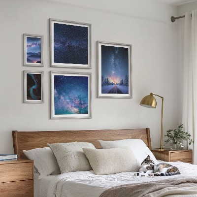 Tavelvägg med 5 tavlor Kosmiska nattlandskap