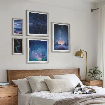 Tavelvägg Kosmiska nattlandskap med 5 tavlor