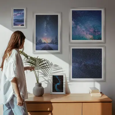 Tavelvägg Kosmiska nattlandskap med 5 tavlor