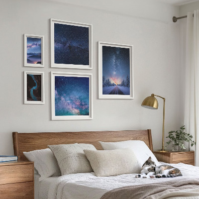 Tavelvägg med 5 tavlor Kosmiska nattlandskap