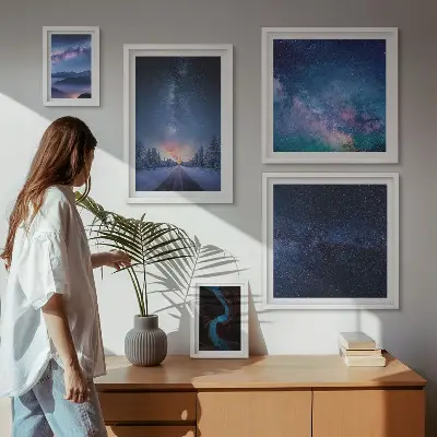 Tavelvägg Kosmiska nattlandskap med 5 tavlor