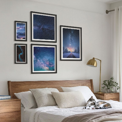 Tavelvägg med 5 tavlor Kosmiska nattlandskap