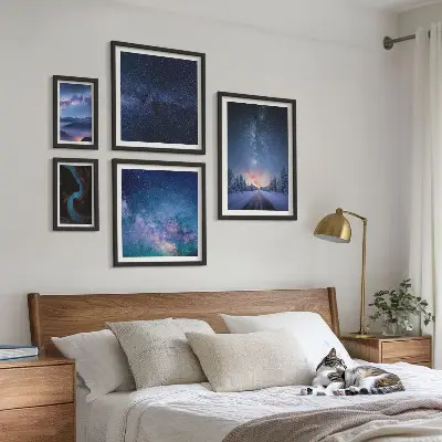 Tavelvägg Kosmiska nattlandskap med 5 tavlor