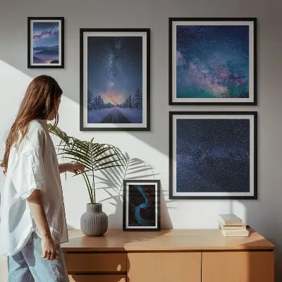 Tavelvägg Kosmiska nattlandskap med 5 tavlor