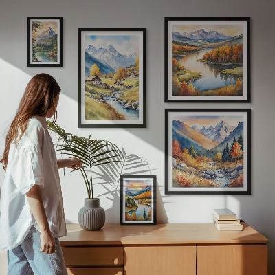 Väggdekoration tavelset Landskap med berg, floder, skogar