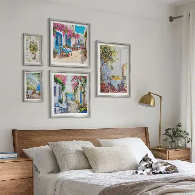 Charmiga landskap med blommor set om 5 tavlor