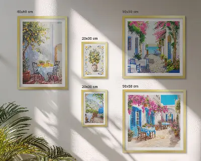 Charmiga landskap med blommor set om 5 tavlor