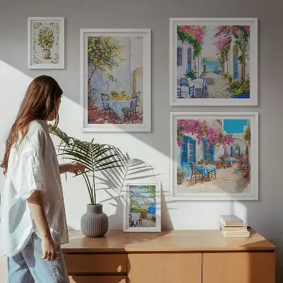 Charmiga landskap med blommor set om 5 tavlor