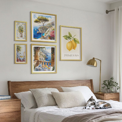 Tavelvägg med 5 tavlor Citrus accenter i medelhavsstil