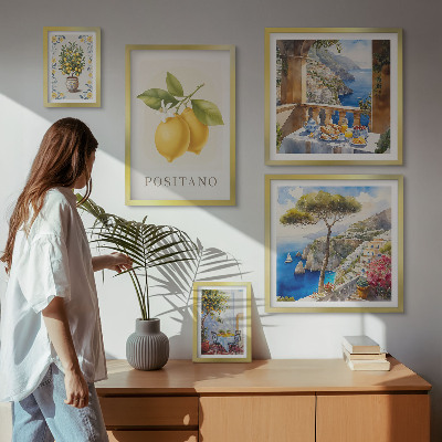 Tavelvägg med 5 tavlor Citrus accenter i medelhavsstil