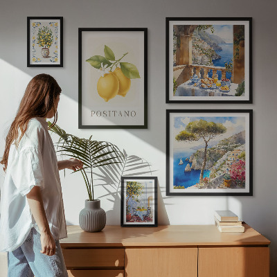 Tavelvägg med 5 tavlor Citrus accenter i medelhavsstil