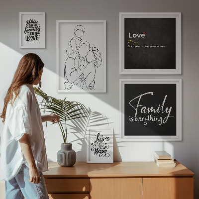 Set om 5 tavlor Familjevärderingar om kärlek och närhet