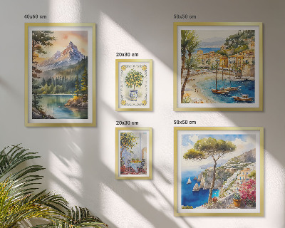 Tavelvägg med 5 tavlor Landskap med berg och havsutsikt