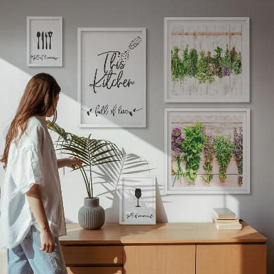 Set om 5 tavlor Köksälskar örter tillbehör