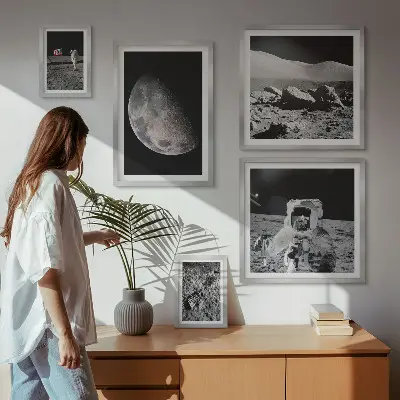 Tavelset väggdekoration med motiv av astronauternas månlandskap