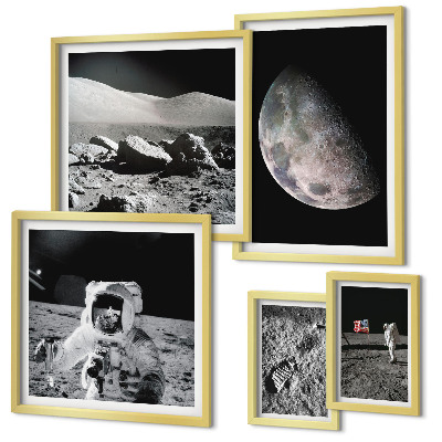 Väggdekoration tavelset Astronauternas månlandskap