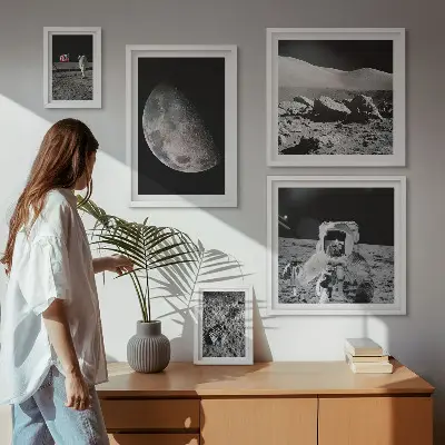 Tavelset väggdekoration med motiv av astronauternas månlandskap