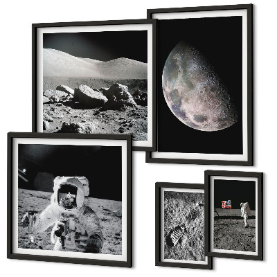 Väggdekoration tavelset Astronauternas månlandskap