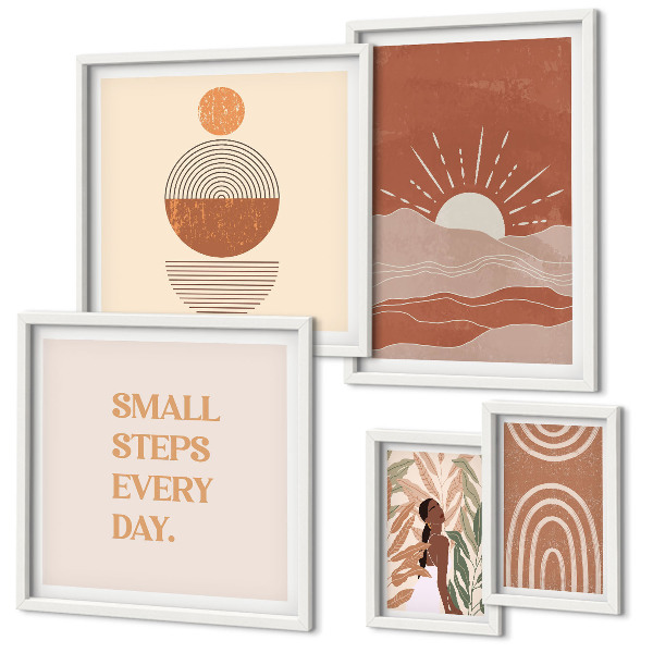 Tavelvägg med 5 tavlor Boho-stil naturpositiva slogans