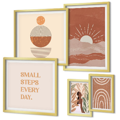 Tavelvägg med 5 tavlor Boho-stil naturpositiva slogans