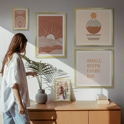Tavelvägg med 5 tavlor Boho-stil naturpositiva slogans