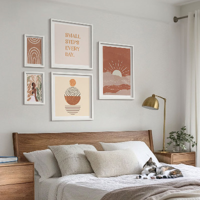 Tavelvägg med 5 tavlor Boho-stil naturpositiva slogans