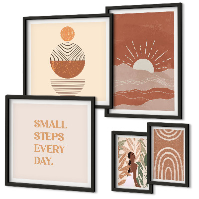 Tavelvägg med 5 tavlor Boho-stil naturpositiva slogans