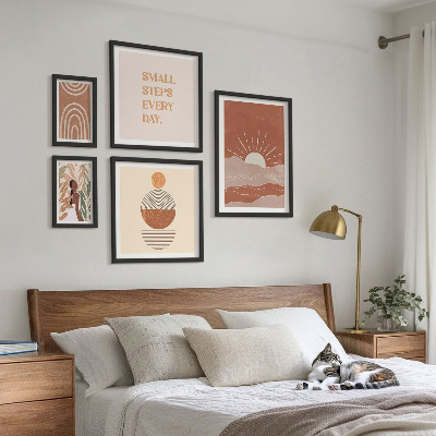 Tavelvägg med 5 tavlor Boho-stil naturpositiva slogans