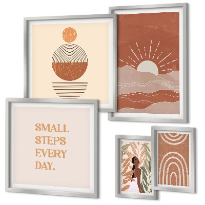 Tavelvägg med 5 tavlor Boho-stil naturpositiva slogans