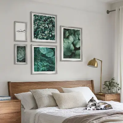 Väggdekoration tavelset med motiv av moderna gröna växter