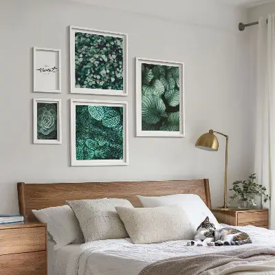 Väggdekoration tavelset med motiv av moderna gröna växter