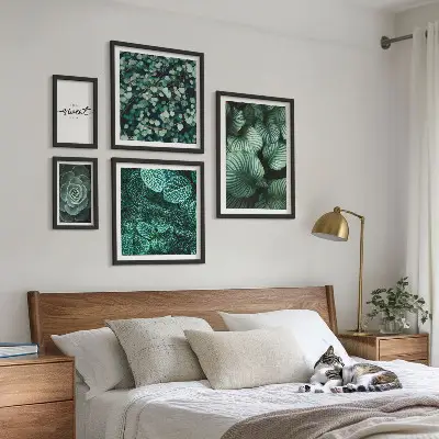 Väggdekoration tavelset med motiv av moderna gröna växter