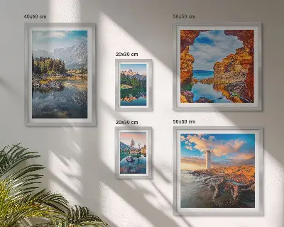Väggdekoration tavelset med motiv av naturlig utsikt över berg och vatten